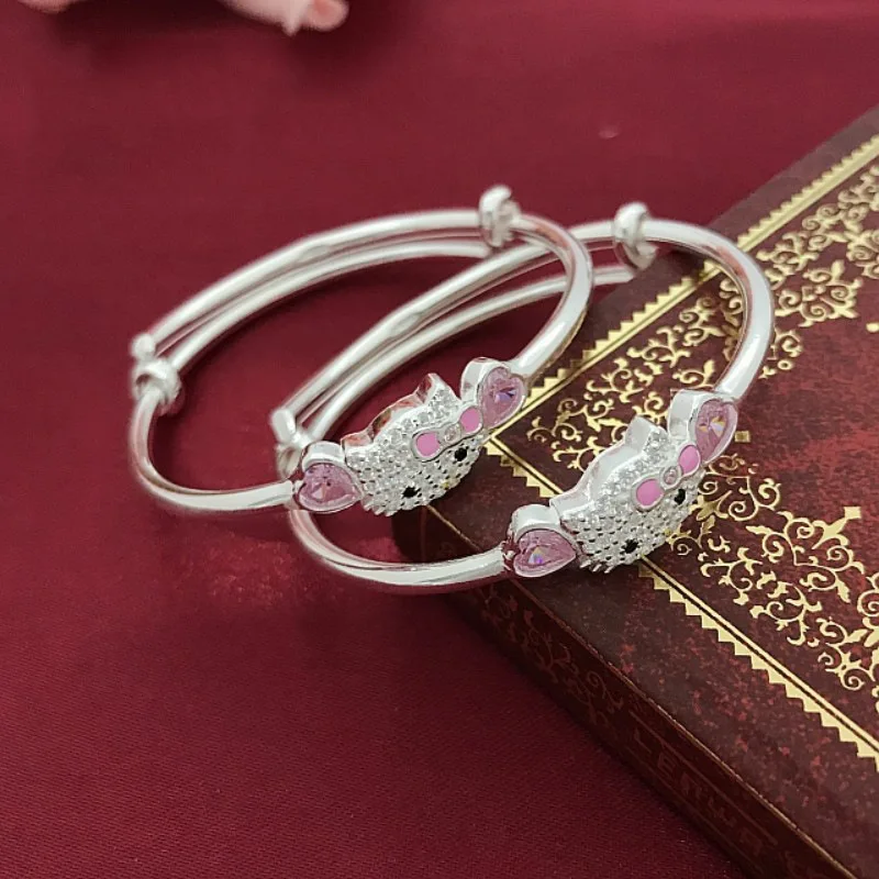 Детский серебряный браслет Hello Kitty из серебра 925 пробы с инкрустированными
