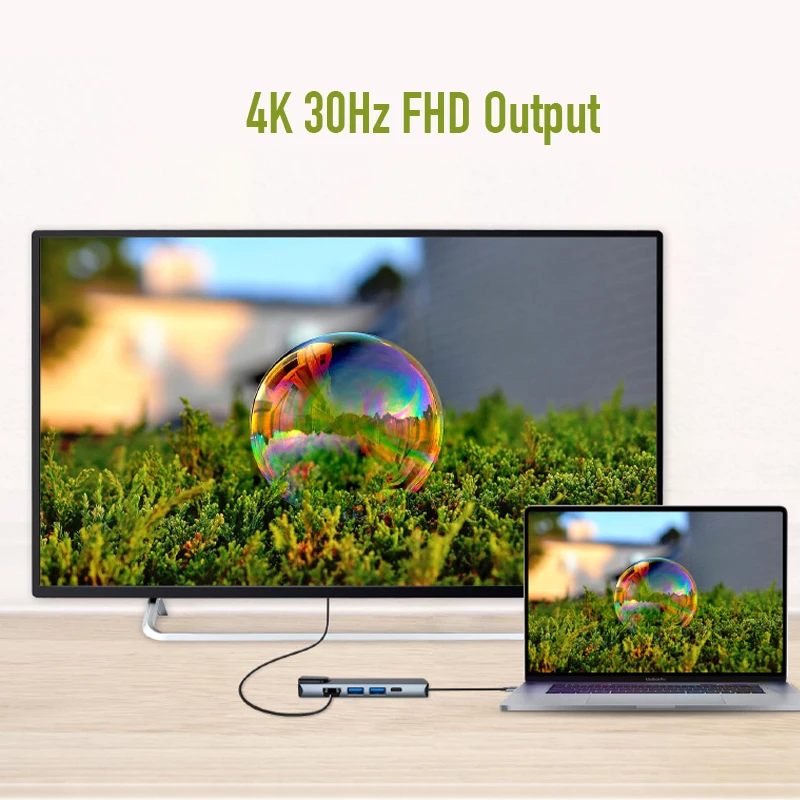 Фото Концентратор 5 в 1 USB типа C USB-C до 100 Мбит/с RJ45 LAN USB3.0 USB 2.0 PD Charge 4K 30 Гц HDTV Extender Dock для Macbook Air Pro №2