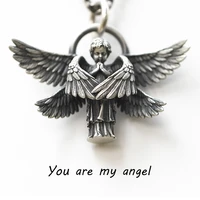 vintage silver color angel pendant necklace handmade seraphim pray pendant long chain neck men women anniversary jewelry gifts