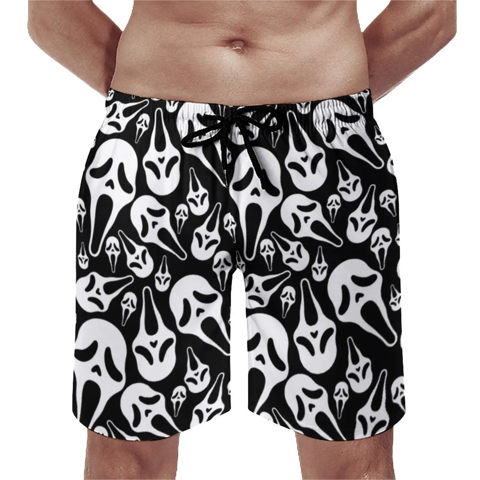 

Ghost Face Print Board Shorts Daily Male Beach Pants Scary Halloween Large Size Swimming Trunks Classic