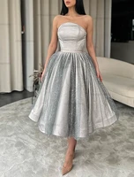 a line evening dresses sparkle shine fairy dress homecoming wedding guest sleeveless satin with pleats vestidos de gala