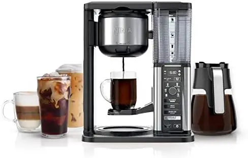 

CM401 Specialty 10-Cup Coffee Maker, with 4 Brew Styles for Ground Coffee, Built-in Water Reservoir, Fold-Away Frother & Gla