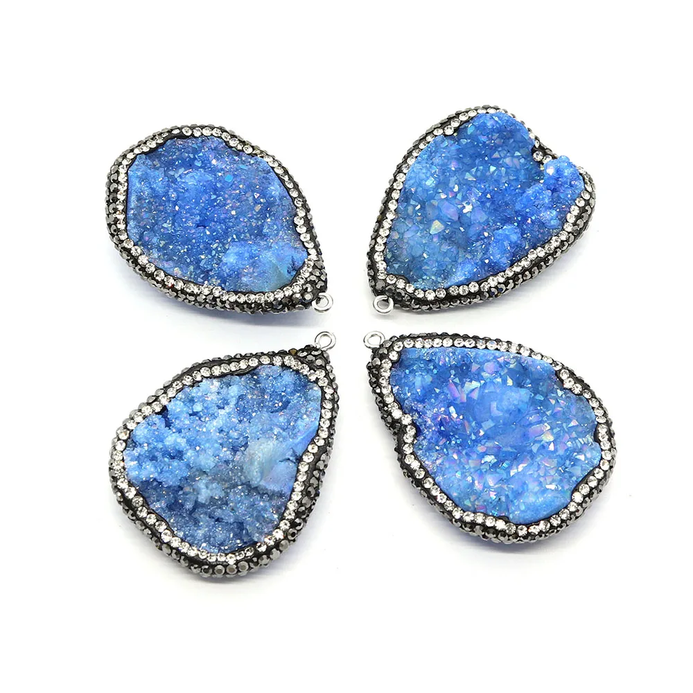 

35x45-37x50mm Natural Semi-precious Stone Pendants Crystal Stone with Rhinestone DIY Making Necklace Bracelets Irregular Shaped