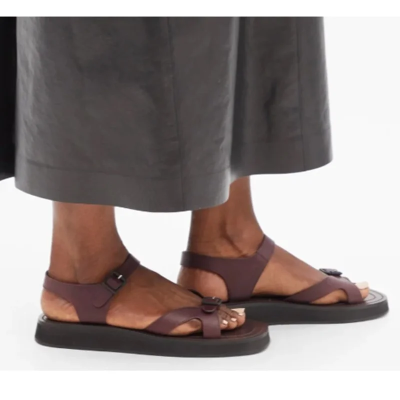 

Женские сандалии на платформе, универсальные повседневные кожаные пляжные сандалии с пряжкой в стиле ретро, лето 2022