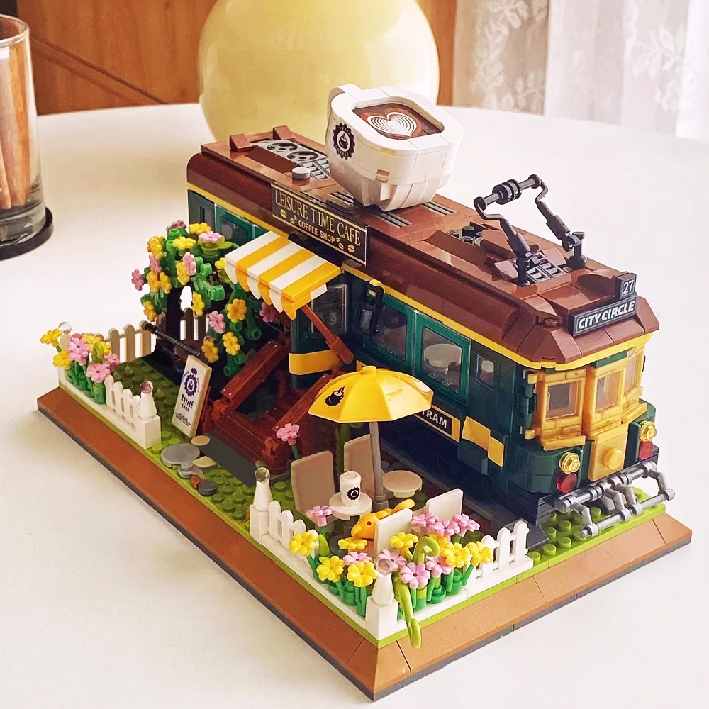 

DZ6002 Creative Moc Train Coffee House Cafe Corner Mini Brick Street View Modular House Model Building Blocks Kids Toys 1081PCS