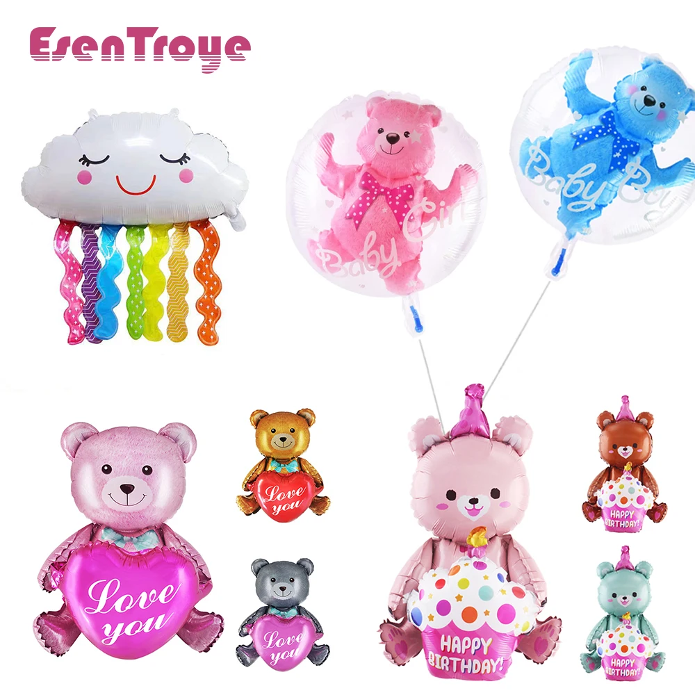 

4D Transparent Boy Girl Blue Pink Bubble Balloon Bear Crystal Foil Balls Kids Birthday Baby Shower Decor Gender Reveal DIY Gift