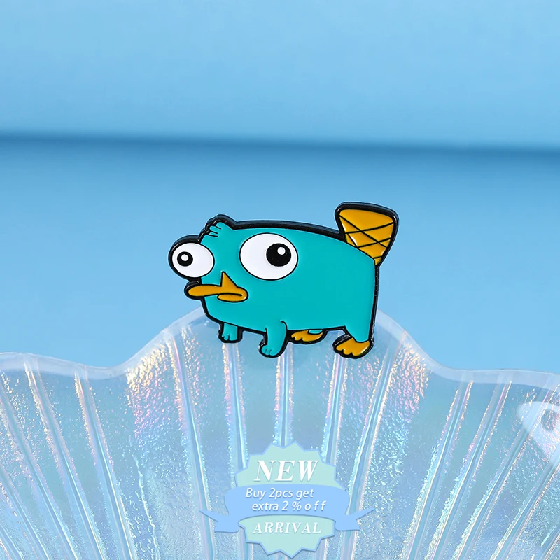 Фото Эмалированные булавки Perry The Platypus, мультяшная комедия, анимированная брошь в виде утки, значки на лацканах, одежда, ювелирные изделия с животными, подарок для детей, друзей №2