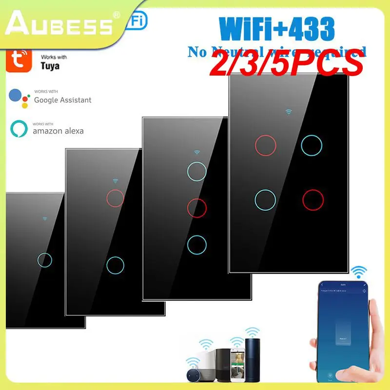 

2/3/5 шт. Wi-Fi Rf433 настенная панель из закаленного стекла 10 А 120 тип беспроводной переключатель 1/2/3/4 комплект нейтральный провод Tuya