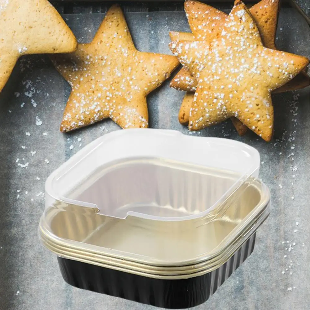 

50 шт. коробки для кексов Прозрачная крышка Водонепроницаемая алюминиевая фольга деликатные антипригарные коробки для тортов печенья товар...