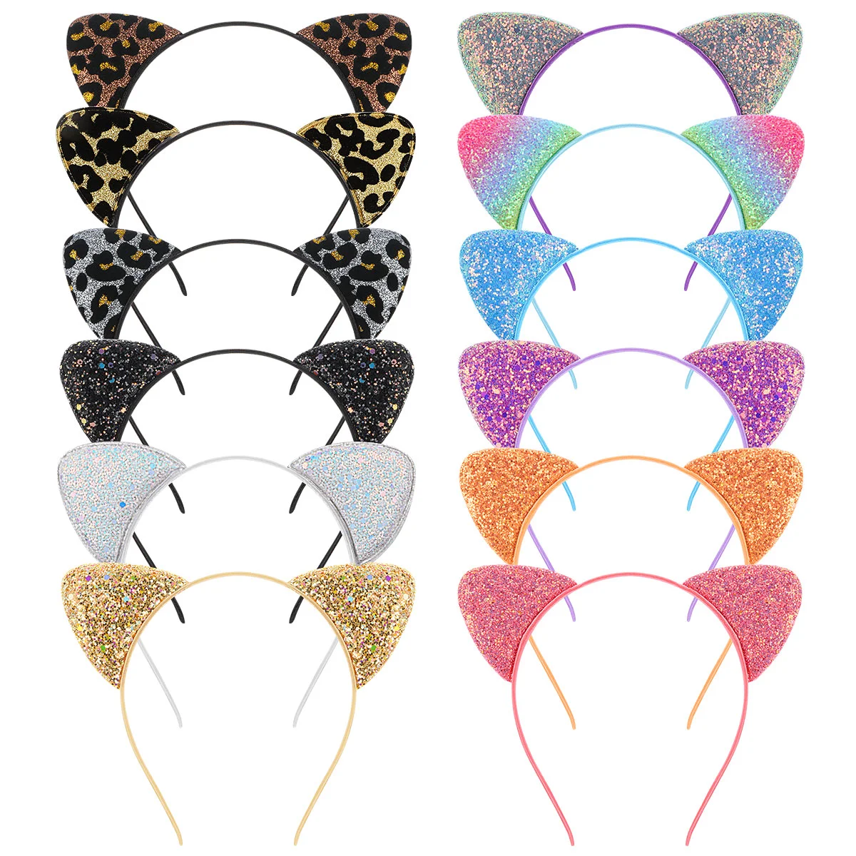 

Frcolor 12 шт. повязка на голову с кошачьими ушками, блестящая ткань, аксессуары для волос, вечерние, аксессуары для девочек, детский косплей, разные цвета