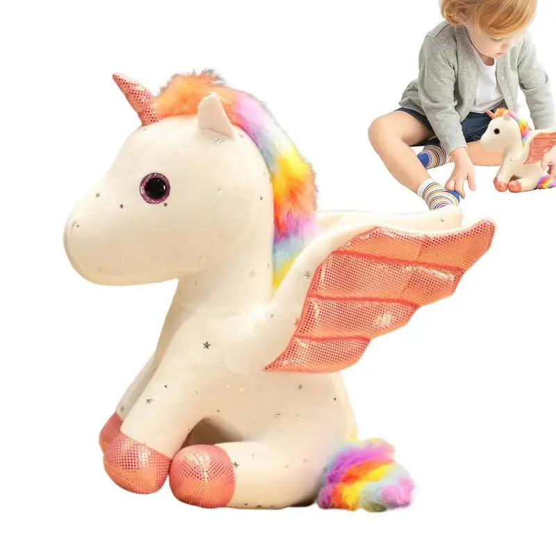 

Lovely Angel Plush Doll Cartoon Rainbow Horse Stuffed Toys 22CM Angel Horse Plush Home Decoration Ornament Kids Gift