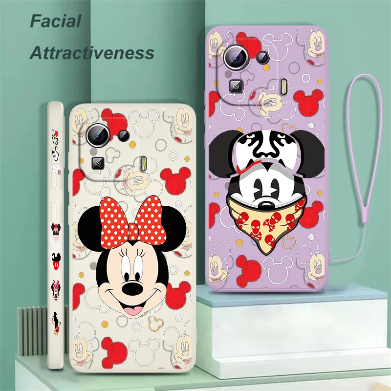 

Disney Cartoon Minnie Mickey Phone Case For Xiaomi 12 11 11i 11T 10T 9 SE Ultra Lite Poco X4 M4 F4 GT Pro Liquid Left Rope Funda
