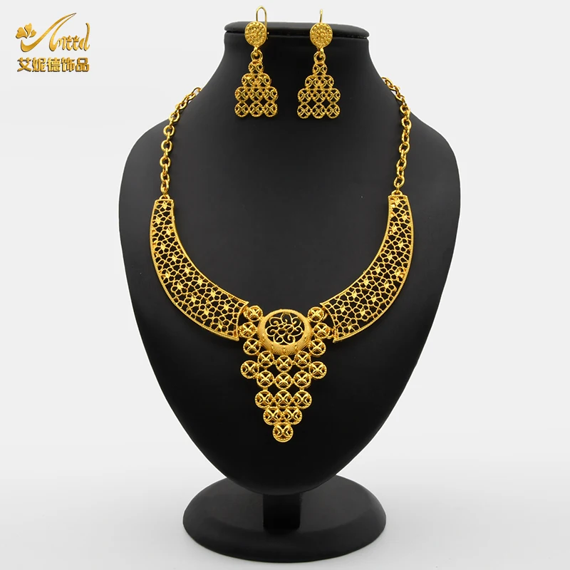 

Indian Nigerian Jewelry Set Dubai African Arab Bride Wedding Party Gift Neckace Earrings Bracelet Rings Jewellery For Women
