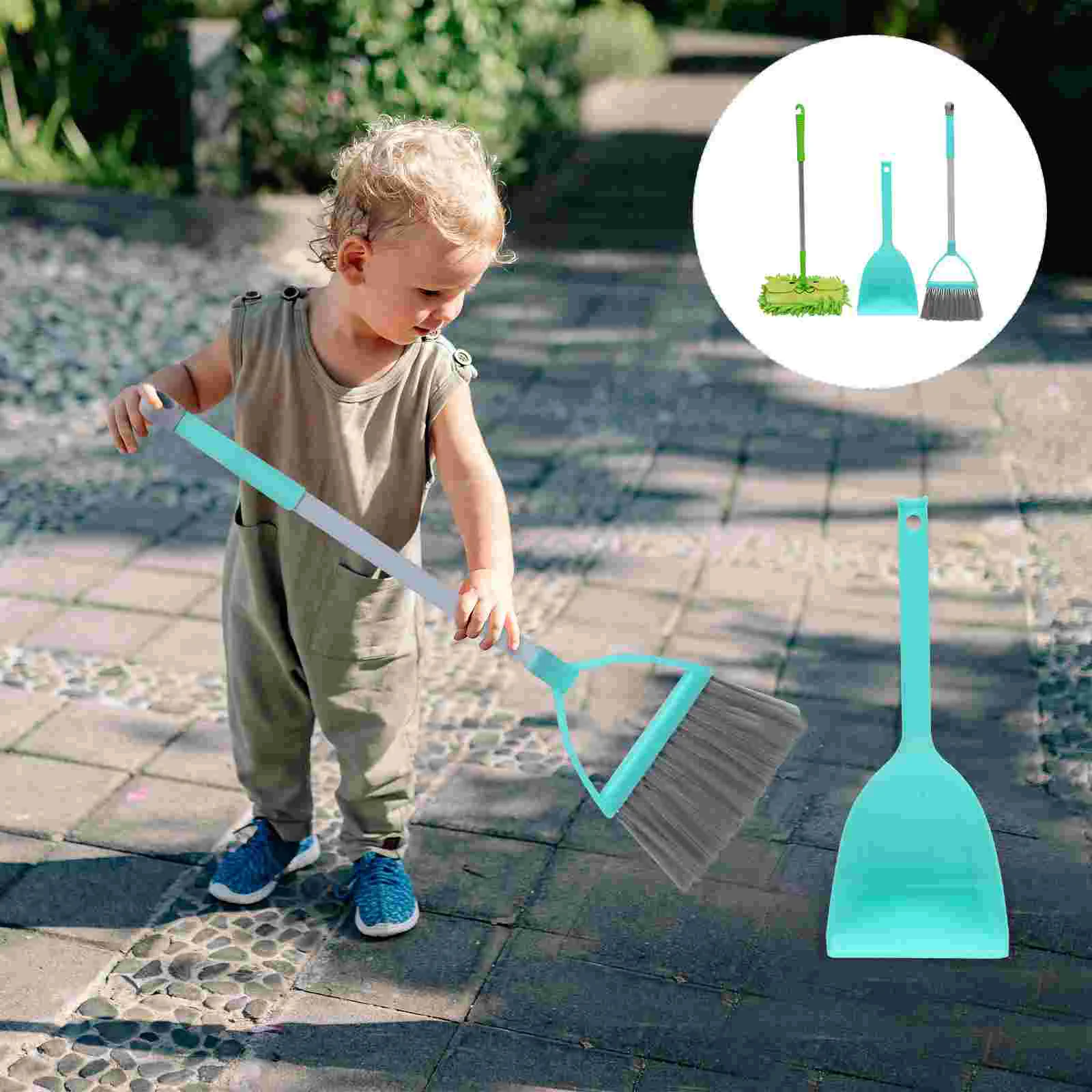 

Kids Cleaning Toys Pretend Playset: 3Pcs Toddler Broom Mop Dustpan Set Small House Cleaner Sweeping Tools for Children