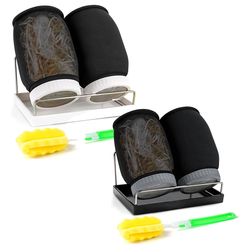 

Sprouting Jar Kit, 2 Wide Mouth Mason Jars, Premium Stainless Steel Screen Sprout Lids, Blackout Sleeves, Tray