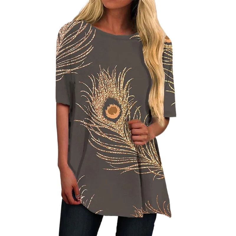 Женская футболка с коротким рукавом топ абстрактным принтом и круглым вырезом