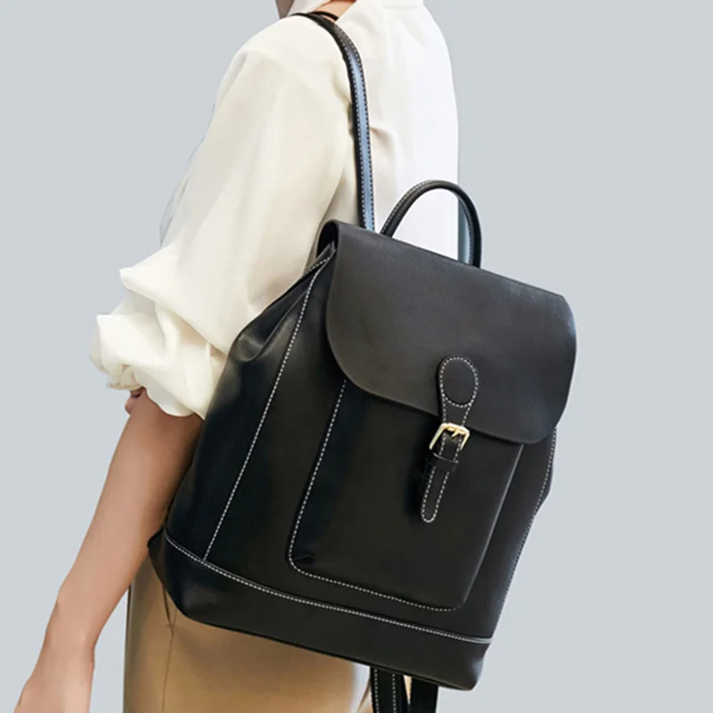 Real Cowhide Backpack Student School Daypack Single Shoulder Bags Fashion Travel Bag Knapsack Genuine Leather Women Rucksack