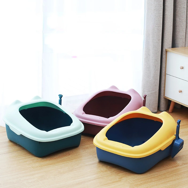 

Raised Splashproof Cat Litter Tray Striped Pedal Supplies For Cats Large Space Toilet House For Cats Snap Design Cat Toilet Pad