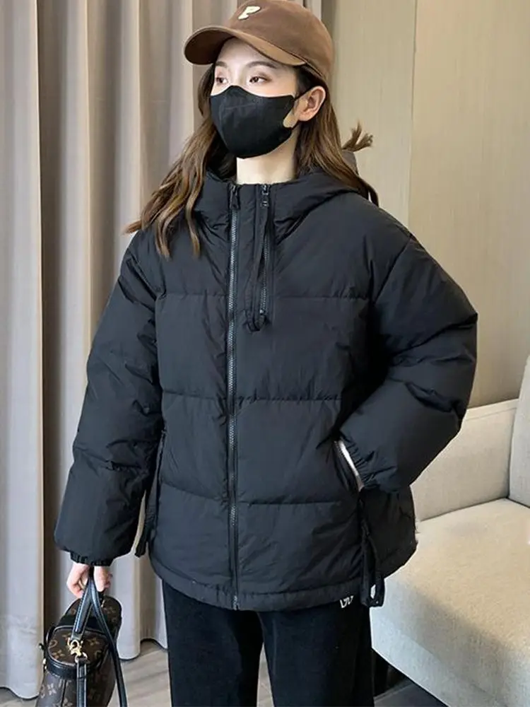 Women Winter Duck Down Coat Thickening Fashion Short Down Jacket Warm Casual for Spring with Hooded Zipper Pockets Warm M60