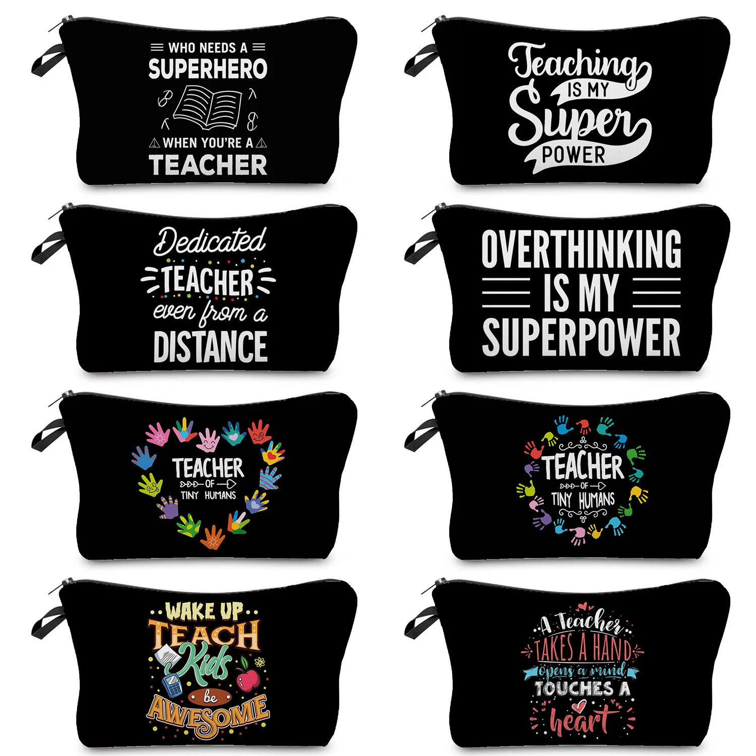 

Heat Transfer Blessed Teacher Portable Cosmetic Bag Zipper B Gift Beauty Case Female Makeup Pouch Purse Travel Pencil Bags