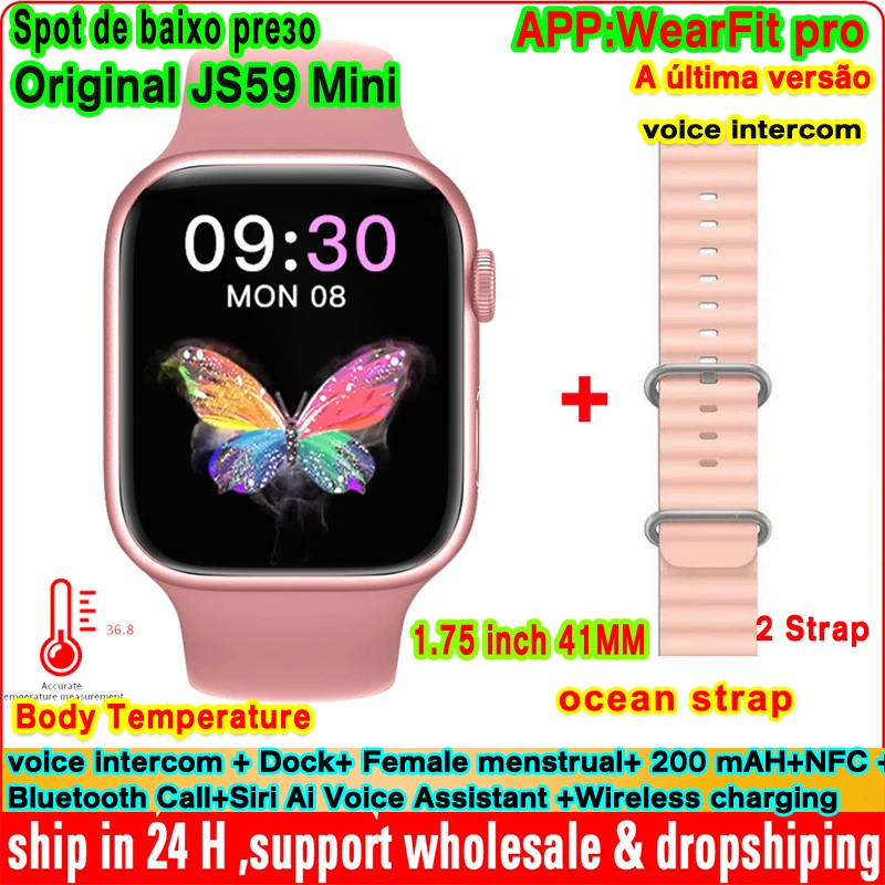 

Original JS59 Mini Women Smart Watch 41mm Series 9 Blood Glucose Body Temperature Album Dial Call Sport Fitness Dock Smartwatch