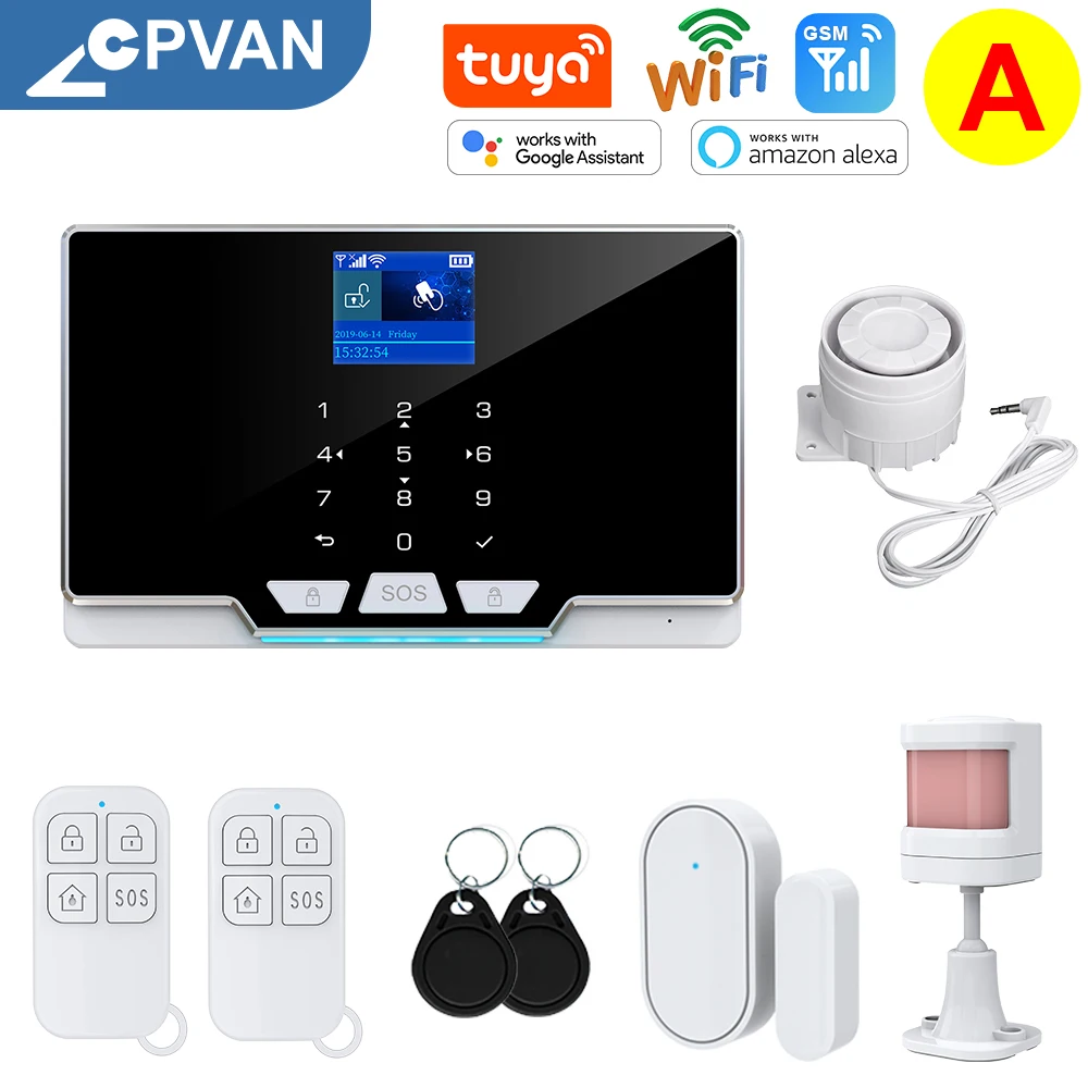 

CPVAN Tuya Wifi GSM Home Security Alarm System 433MHz Wireless Burglar Alarms Kit Works with Alexa Google APP Remote Control