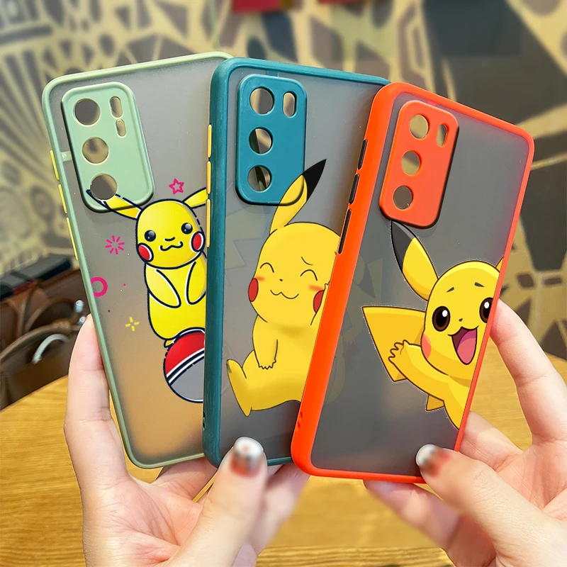 

Anime Pikachu Lovely For Huawei P50 P40 P40 P30 P20 Mate 40 20 10 Nova 8 3i 2i Frosted Translucent Phone Case Coque Capa Cover
