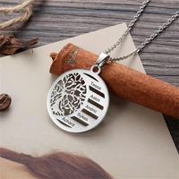 custom engraving name women stainless steel necklace personalized round tree of life pendant choker jewelry gifts colar feminino