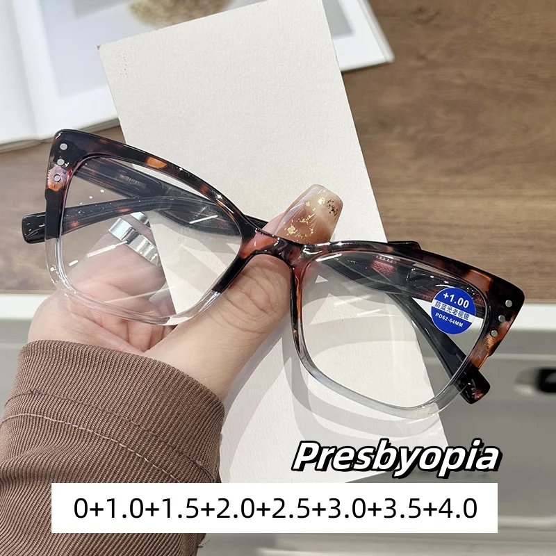 High Quality Cat Eye Frame Presbyopia Eyeglasses Ultra Light Blue Blocking Reading Eyewear Fashion Design Far Sight Goggle