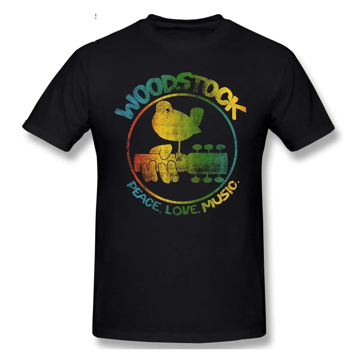 

LIDUS Woodstock 3 Days Peace ' Music Colorful Logo Guitar Bird Shirt Top Male Brand Tee Tshirt Men Summer Cotton T Shirt