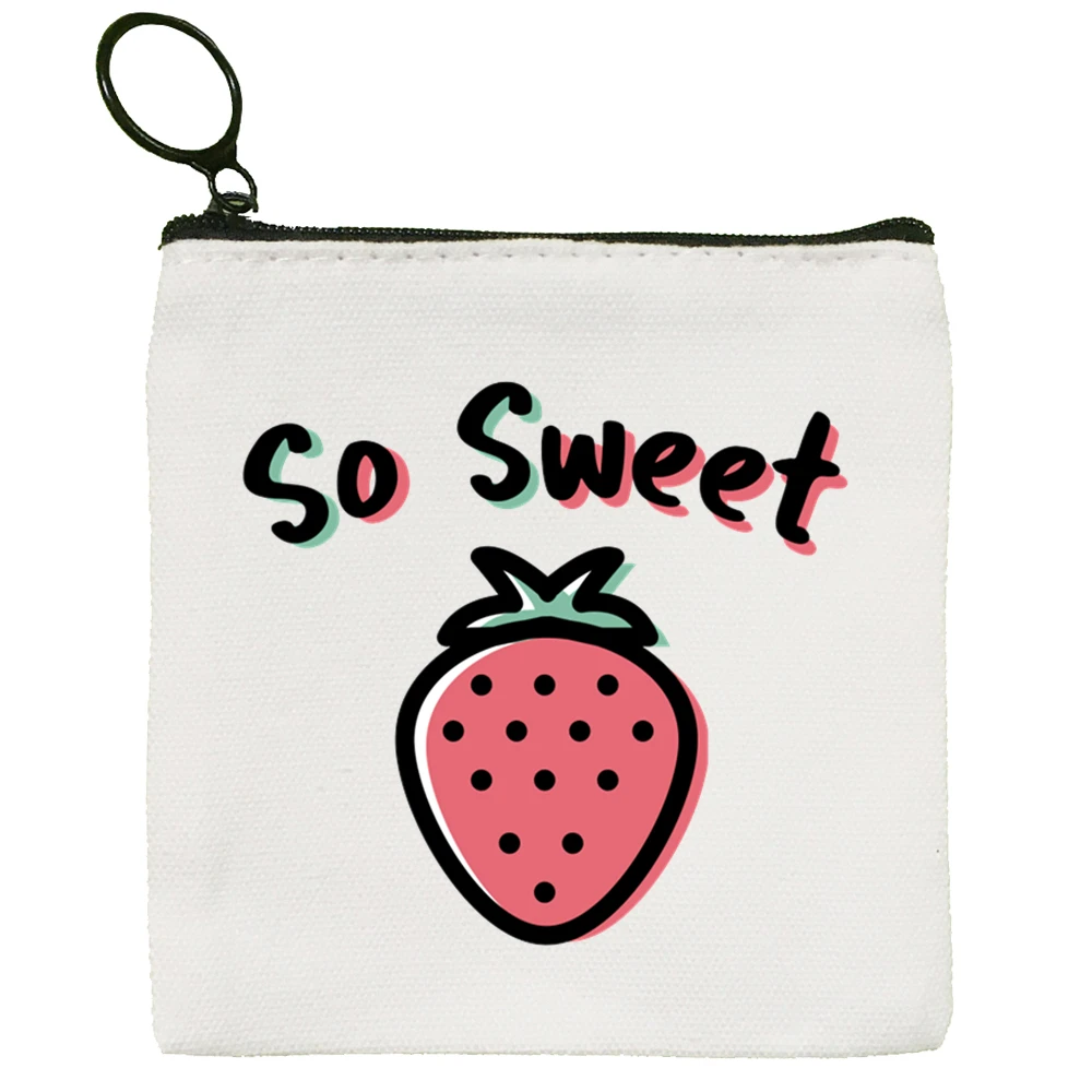 Japan Strawberry Juice Simple Canvas Coin Purse Cute Graphic Aesthetic Strawberry Cartoon Key Case Lady Bag Coin Storage Bag