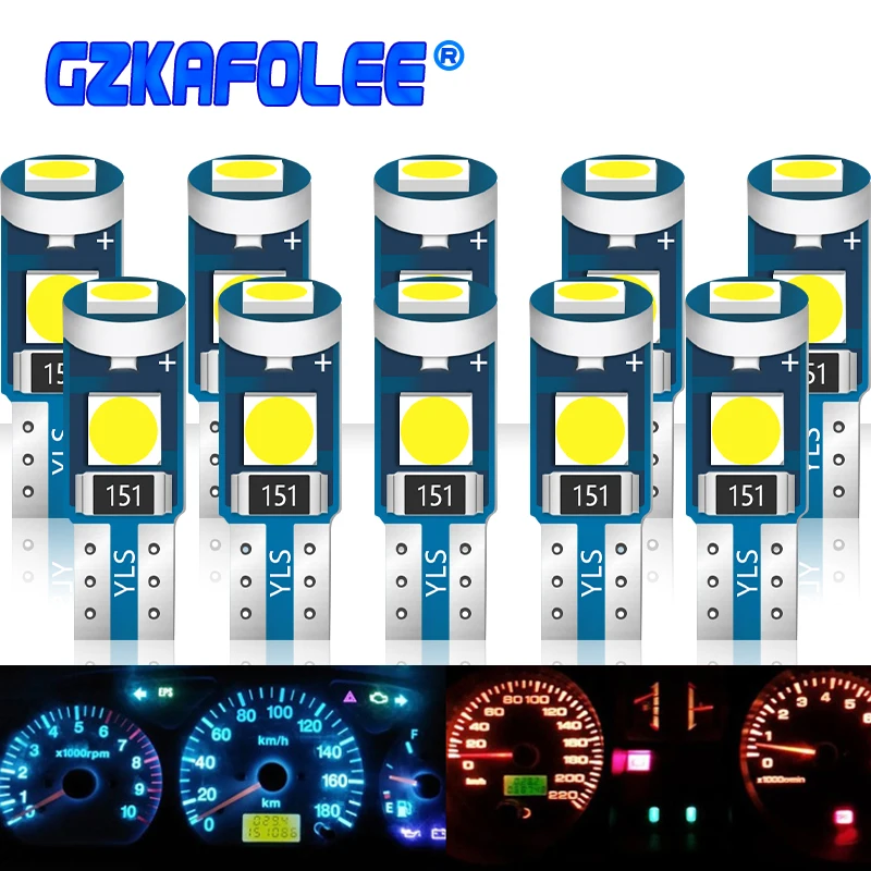 10Pcs T5 Led Bulb W3W W1.2W Canbus For Air conditioner button light Instrument LED Lights Dashboard Warning Indicator Button - купить по
