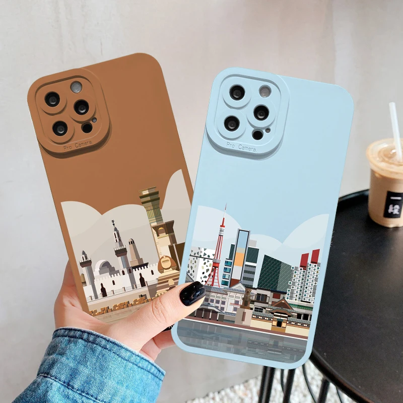 

World Famous Building Phone Case for iphone 11 12 13 14 Pro Max 7 8 Plus SE 2020 X XR XS Planar Architecture Soft Silicone Cover
