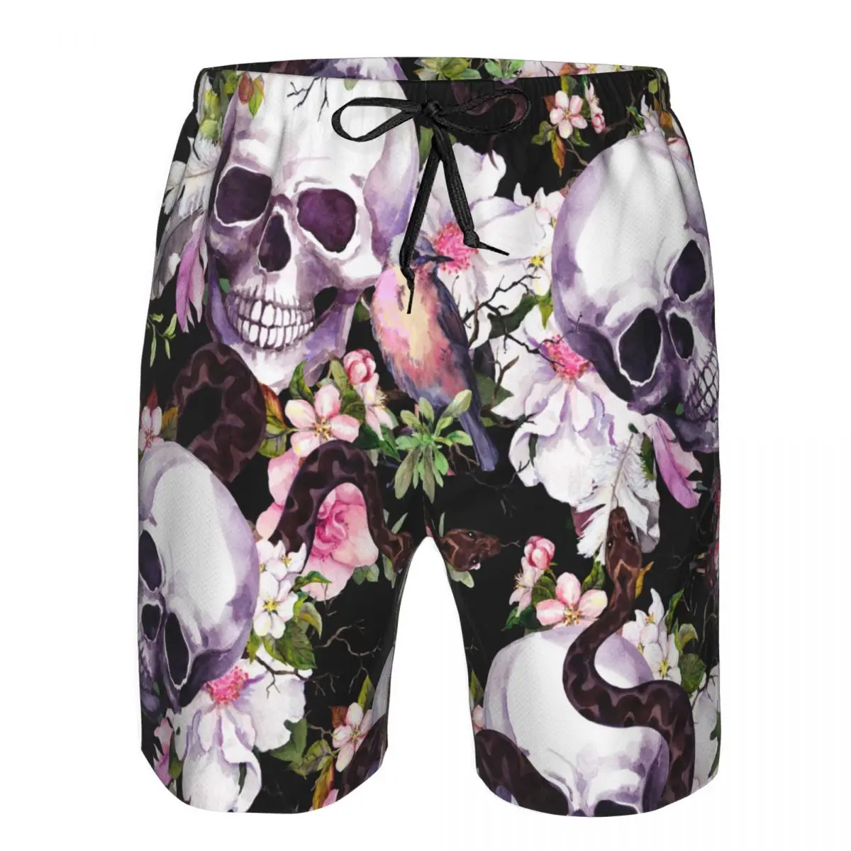 

Quick Dry Summer Mens Swimwear Beach Board Short Briefs For Skulls With Flowers Butterflies Birds Snake Swimming Trunk Beachwear