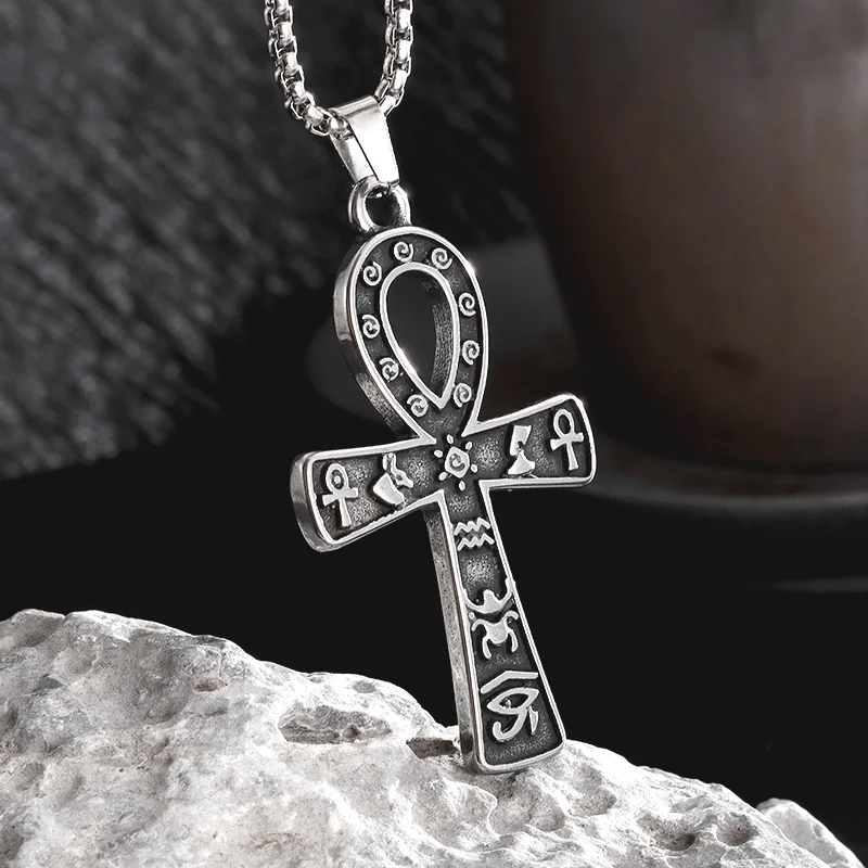 

Stainless Steel Ancient Egyptian Anca Horus Eye Cross Pendant Pharaoh Totem Necklace Men Women Prayer Amulet Jewelry Gift