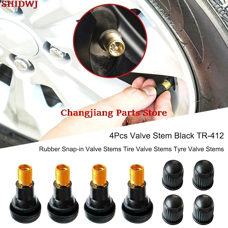 

4PCs/set Black universal Valve Stems With Dust Caps with Caps Tyre Rubber Valves Car Chrome Tubeless Car Wheel Snap-in Tire