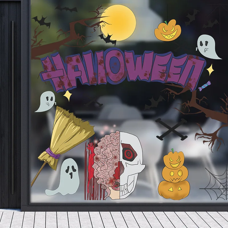 Наклейка на стену в виде тыквы черепа ведьмы замка летучей мыши