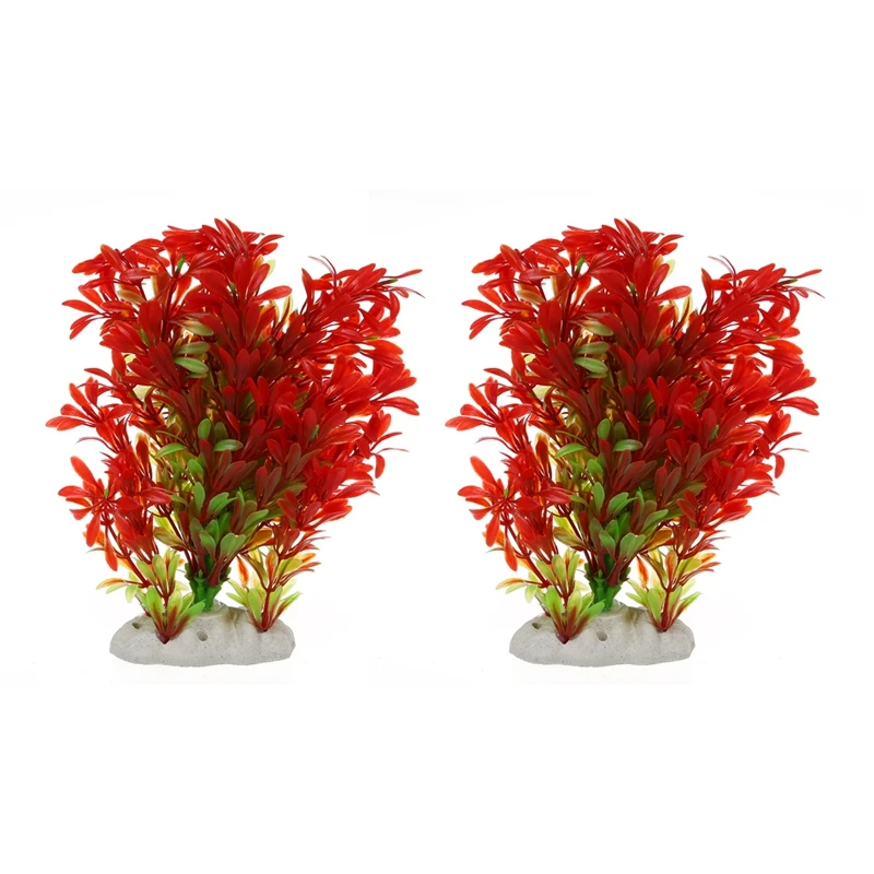 

2X Artificial Plastic Plant Decoration For Aquarium Fish Tank Red Green Color