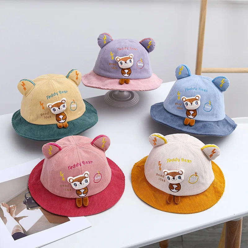 

Детская шапка для младенца, осенне-зимняя Панама с мультяшным изображением белки для мальчиков и девочек, дышащая Солнцезащитная шапка для ...