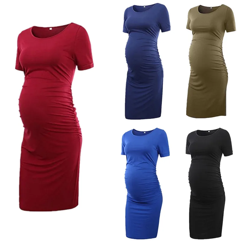 

Women's Side Ruched Maternity Clothes Bodycon Dress Mama Casual Short Sleeve Wrap Dresses Womens Clothing Plus Size