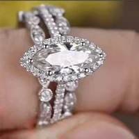 3pcsset big horse eye shaped crystal ring set full micro paved shiny crystal zircon series ring for women party wedding jewelry