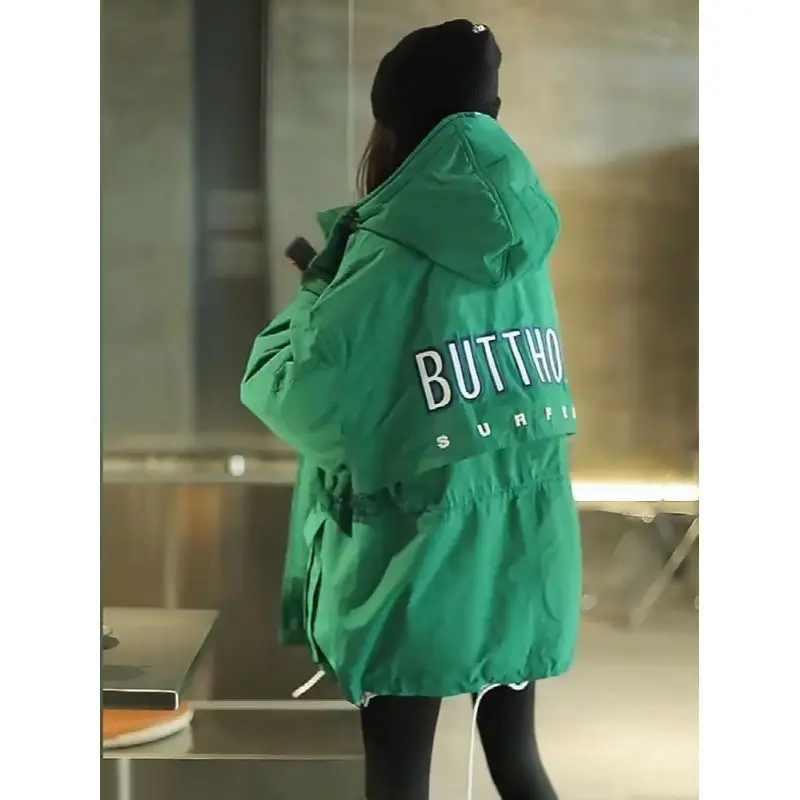 Europe Autumn Winter New Cotton Padded Jacket College Women Hooded Cargo Parkas Warm Loose Casual Versatile Outdoor Overcoat