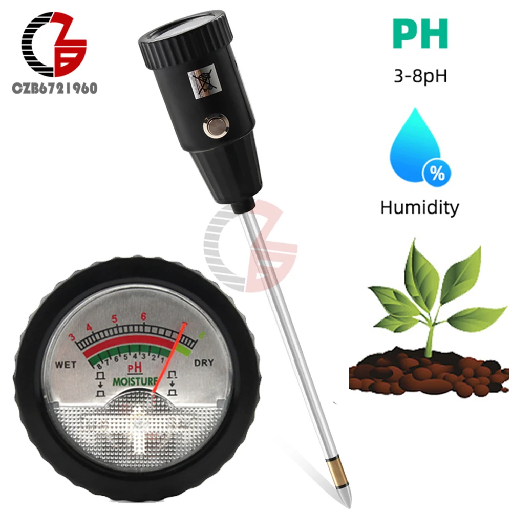 2 in 1 Soil Moisture PH Meter Acidity Humidity Tester Metal Sensor Probe 3~8ph 1-8 Hygrometer for Planting Garden Garden Tools