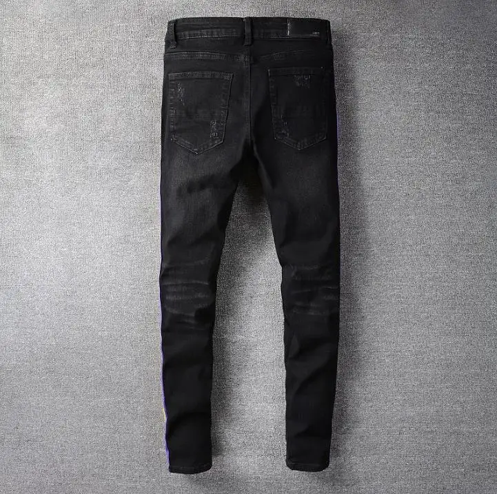 Джинсы мужские зауженные рваные модные брендовые брюки в желтую фиолетовую