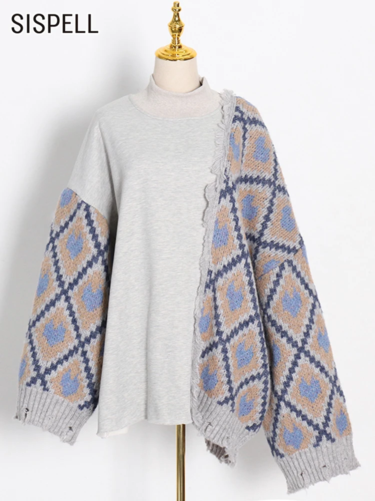 

Женский Свободный свитшот SISPELL, трикотажный пуловер в клетку с высоким воротником и длинным рукавом, модная одежда, популярный цвет