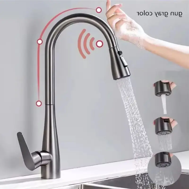 Фото GEGVE Smart Touch Кухонные смесители из нержавеющей стали 304, съемный сенсорный смеситель для раковины, смеситель для крана, Израиль, кухонный смеситель, матовый №1