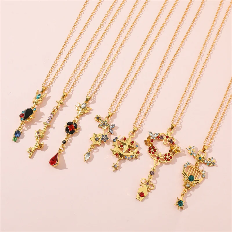 

Anime Game Genshin Impact Vision Pendant Necklace Zircon Metal Weapons Clavicle Chain Kazuha Tartaglia Venti Cosplay Jewelry