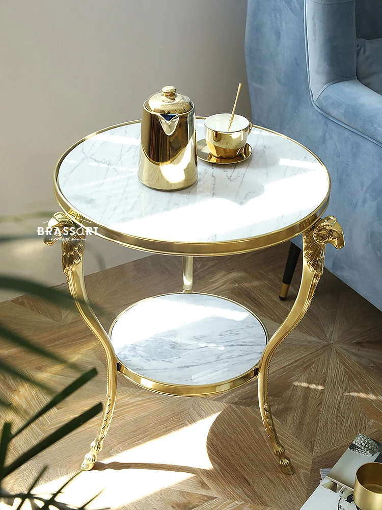 

Nordic Marble Brass Three-legged Antelope Head Round Coffee Table Living Room Light Luxury
