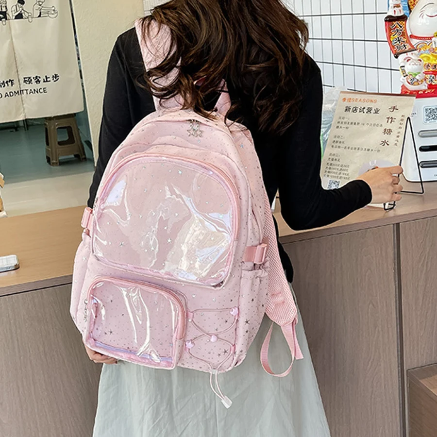 Фото Японский рюкзак Kawaii Itabag для женщин, новый прозрачный рюкзак Star, женский рюкзак Ita большой вместимости, школьные сумки для студентов колледжей JK №1