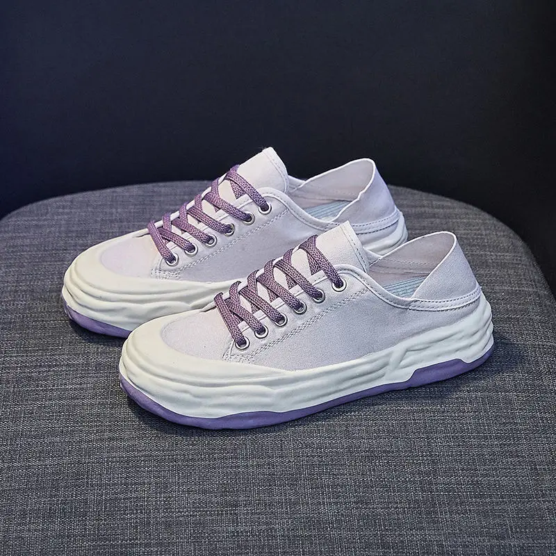 

New Korean Version of Summer Platform Sports Shoes Women Every Single Shoe Lace-up Canvas Shoes Womens Platform Sneakers